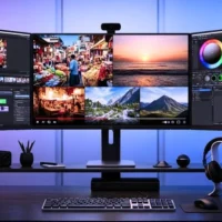 A video editor sits at a sleek