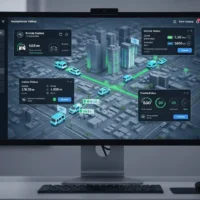 Software for autonomous vehicle ecosystemsA stunning, futuristic image showing a sleek, autonomous vehicle driving on a highway made of glowing, digital data streams. [SoftwareAnalytic]