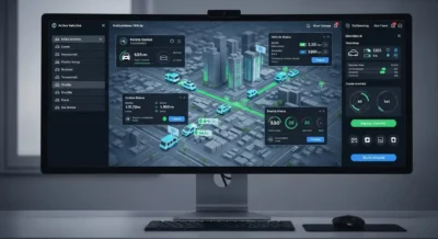 Software for autonomous vehicle ecosystemsA stunning, futuristic image showing a sleek, autonomous vehicle driving on a highway made of glowing, digital data streams. [SoftwareAnalytic]